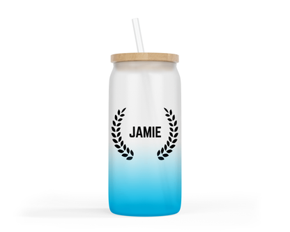 Personalised Ombre Coloured Glass Tumbler - Leaves Name