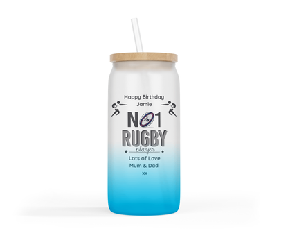 Personalised Ombre Coloured Glass Tumbler - No1 Rugby Player