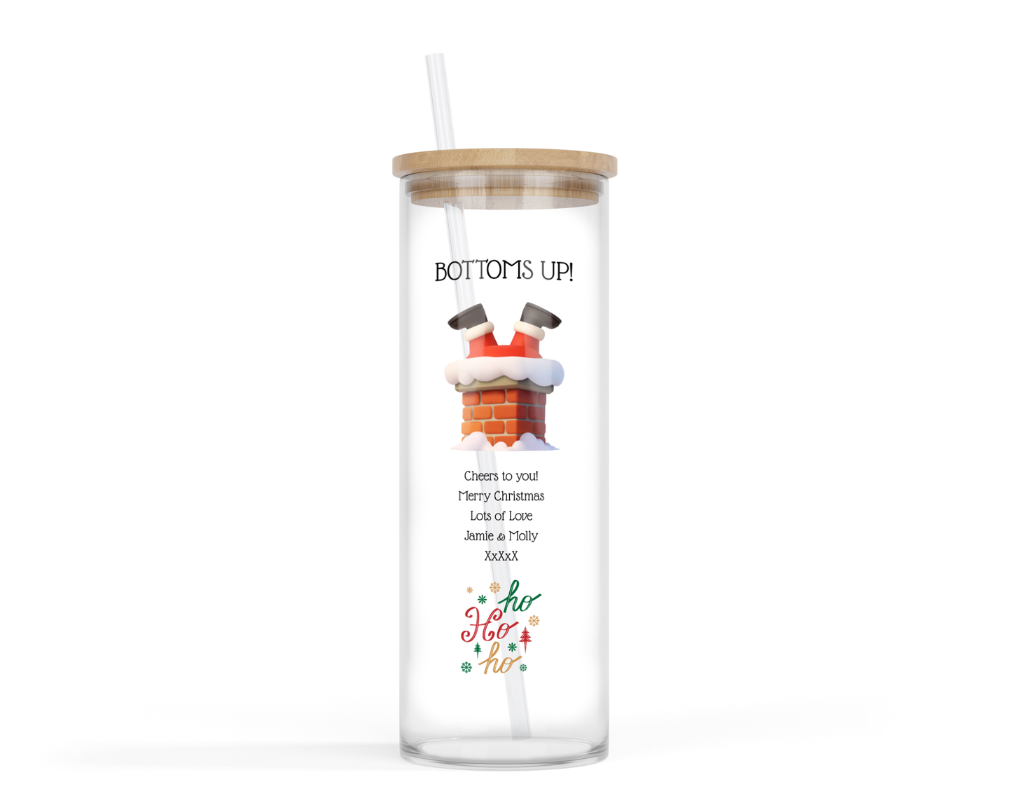 Personalised Tall Glass Tumbler - Bottoms Up Christmas Design