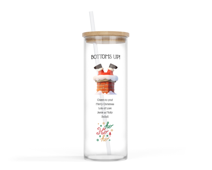 Personalised Tall Glass Tumbler - Bottoms Up Christmas Design