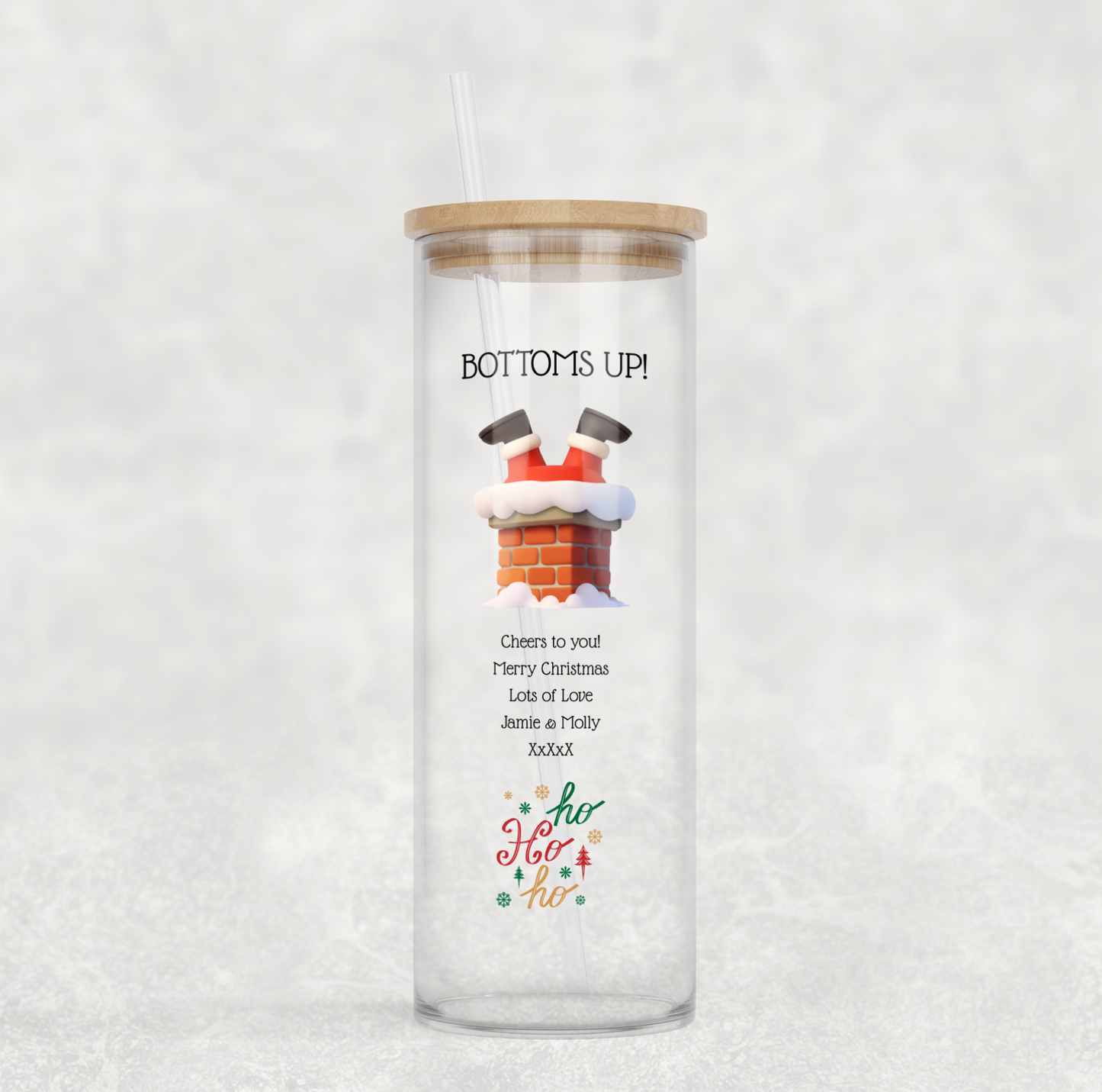 Personalised Tall Glass Tumbler - Bottoms Up Christmas Design
