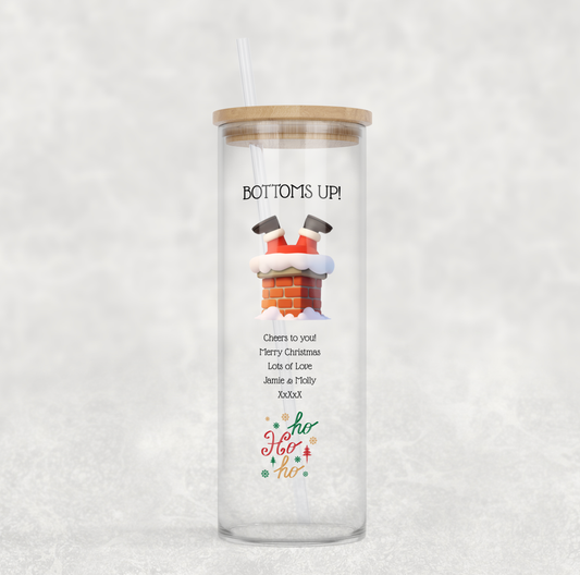 Personalised Tall Glass Tumbler - Bottoms Up Christmas Design