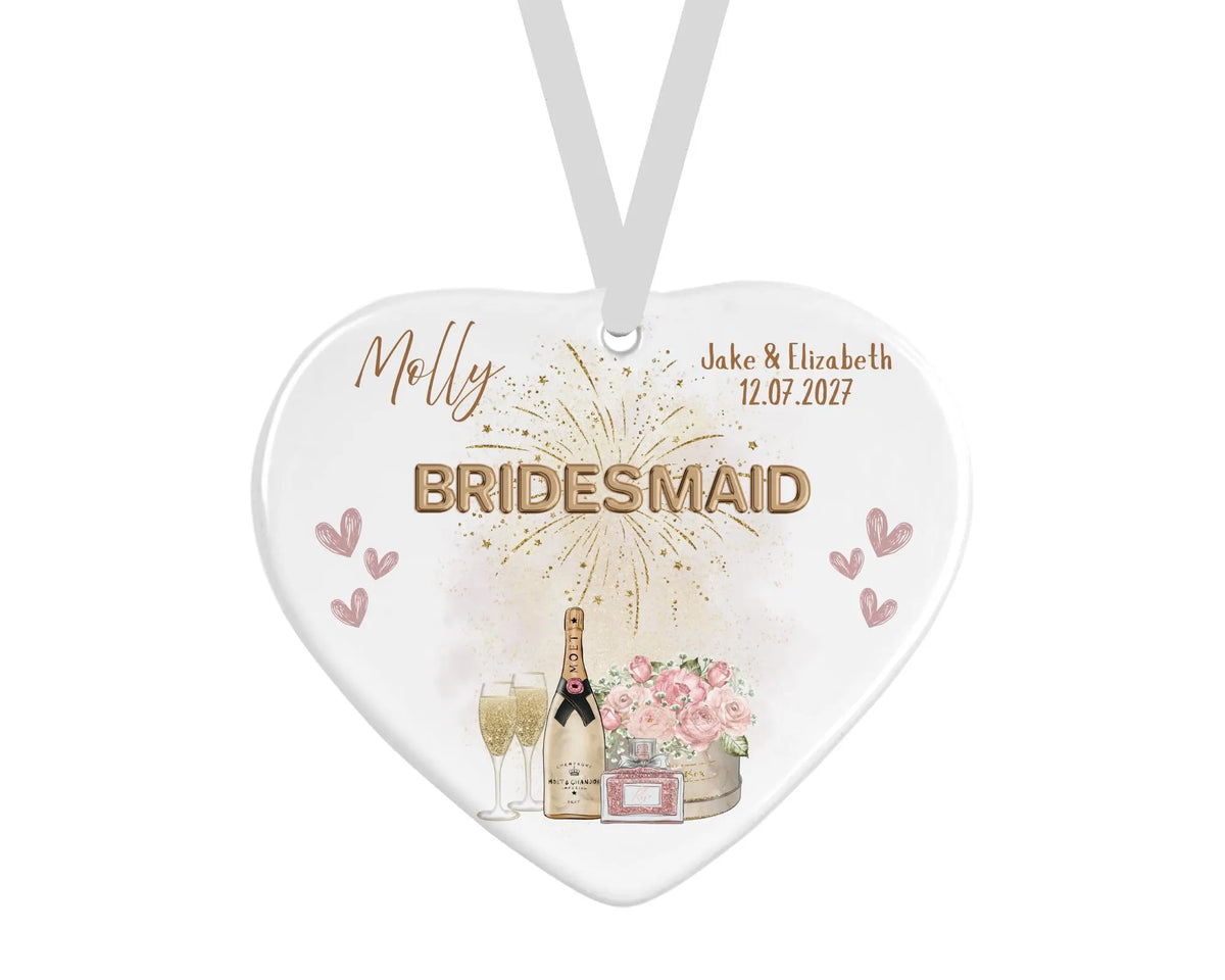 Personalised Ceramic Heart - Bridesmaid Champagne Design