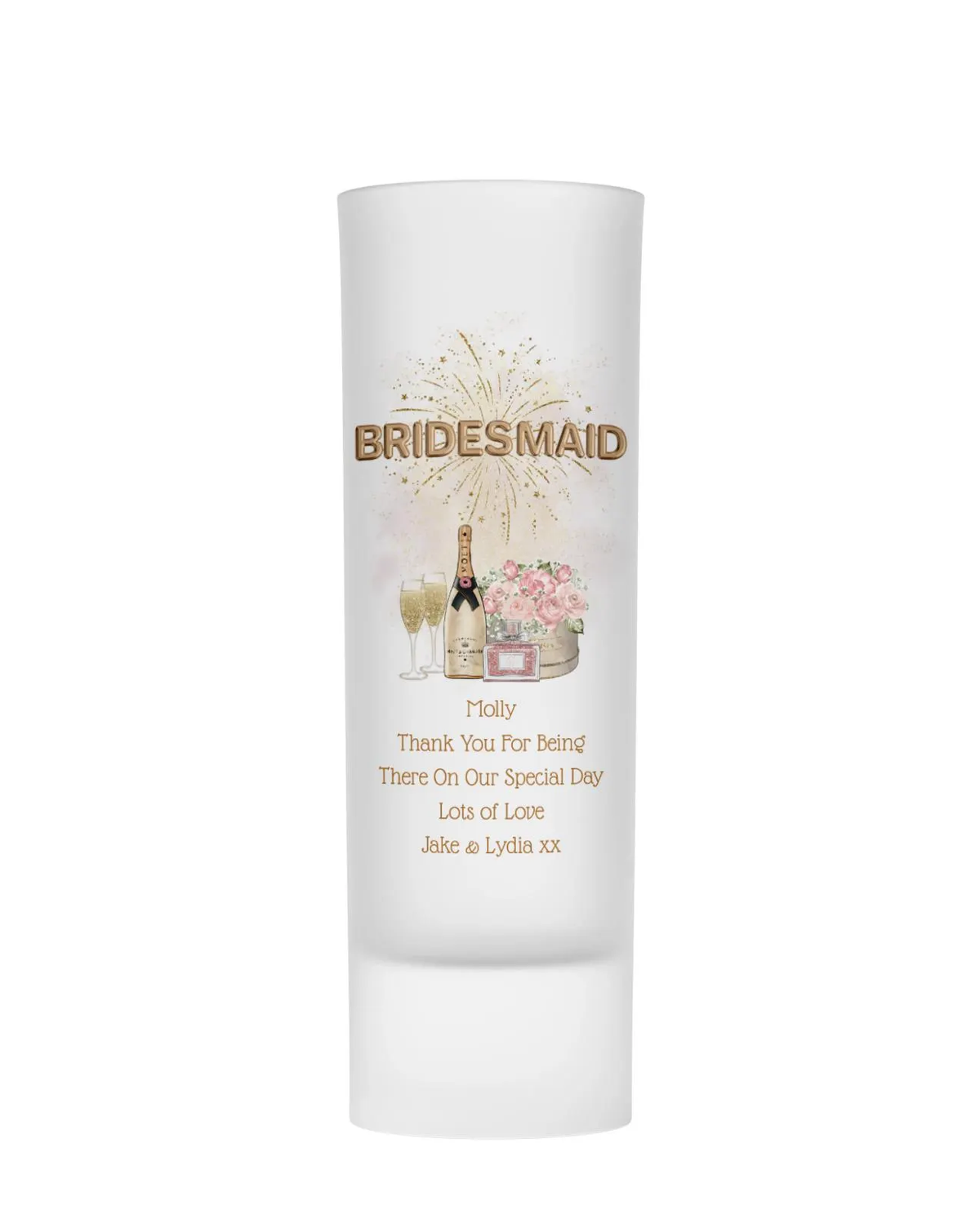 Personalised Shot Glass - Bridesmaid Champagne Design