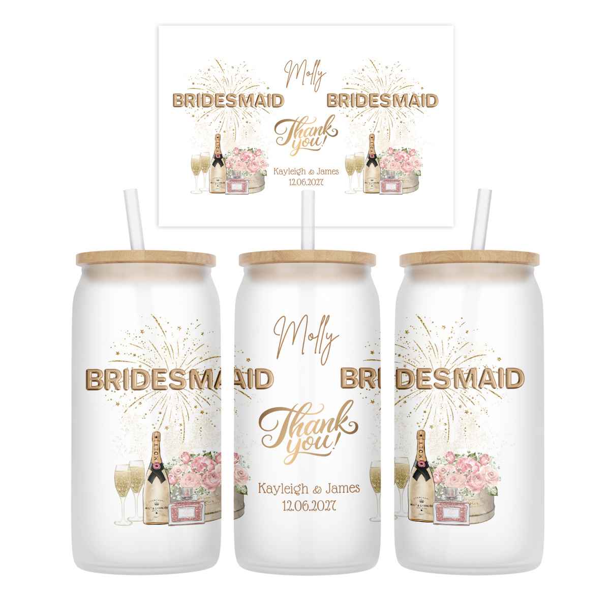 Personalised Frosted Glass Tumbler - Bridesmaid Wedding Design