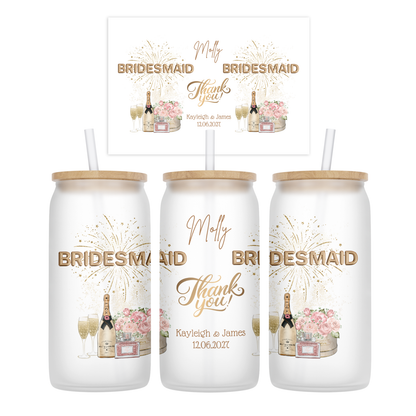 Personalised Frosted Glass Tumbler - Bridesmaid Wedding Design