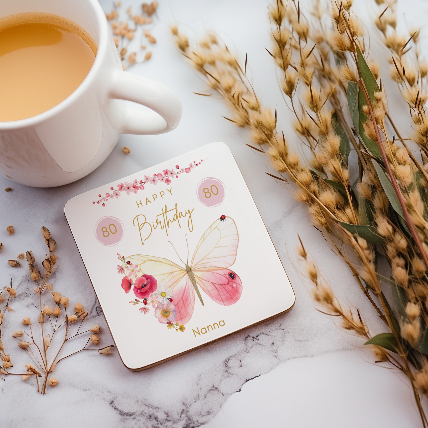 Personalised Drinks Coaster - Birthday Butterfly Design