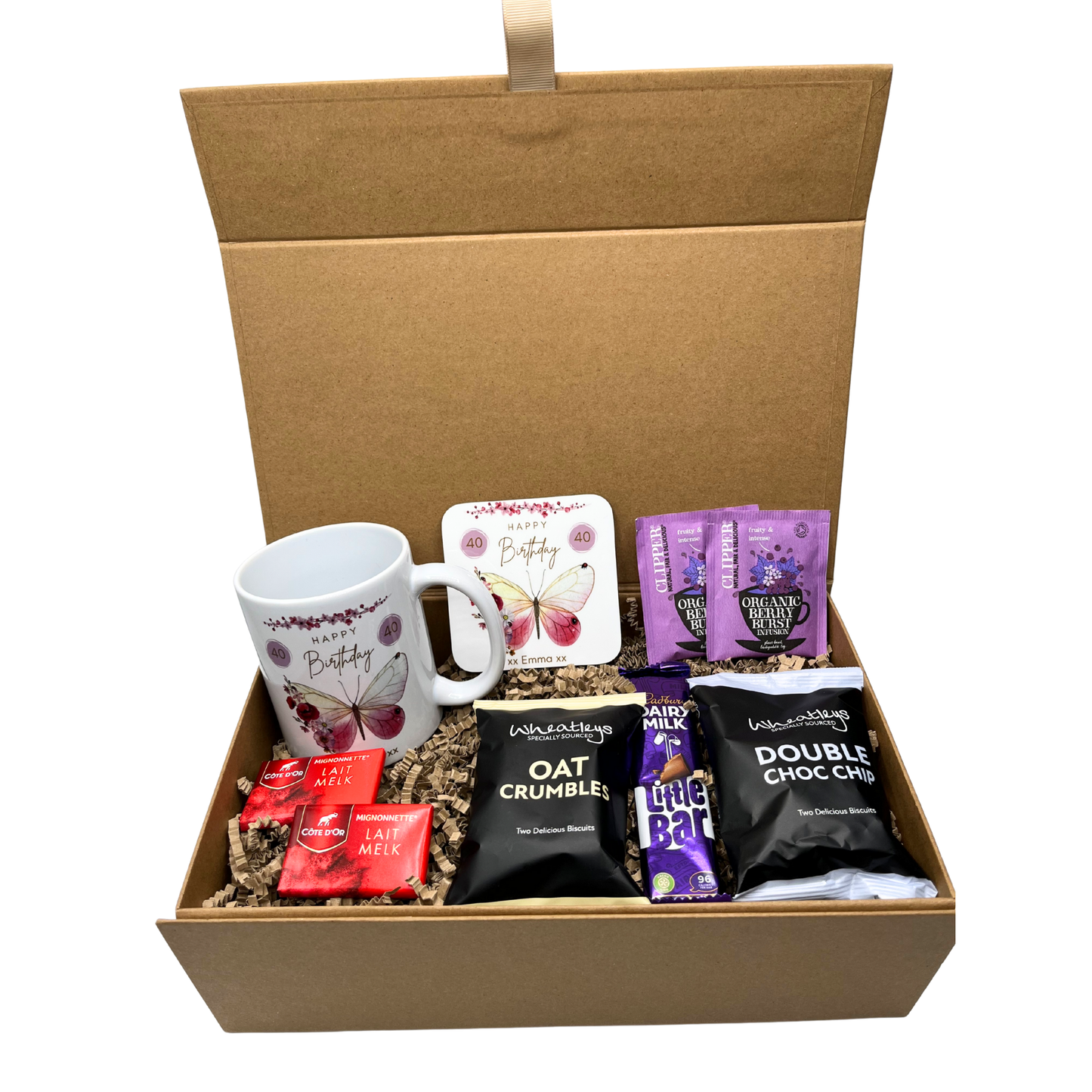 Personalised Butterfly Birthday Design Mug & Coaster Hamper Gift Box
