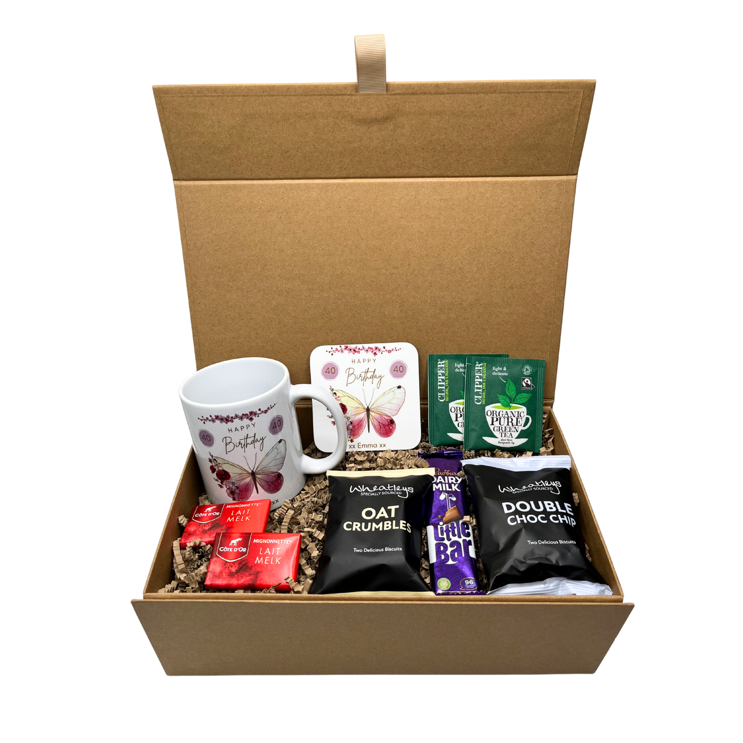 Personalised Butterfly Birthday Design Mug & Coaster Hamper Gift Box