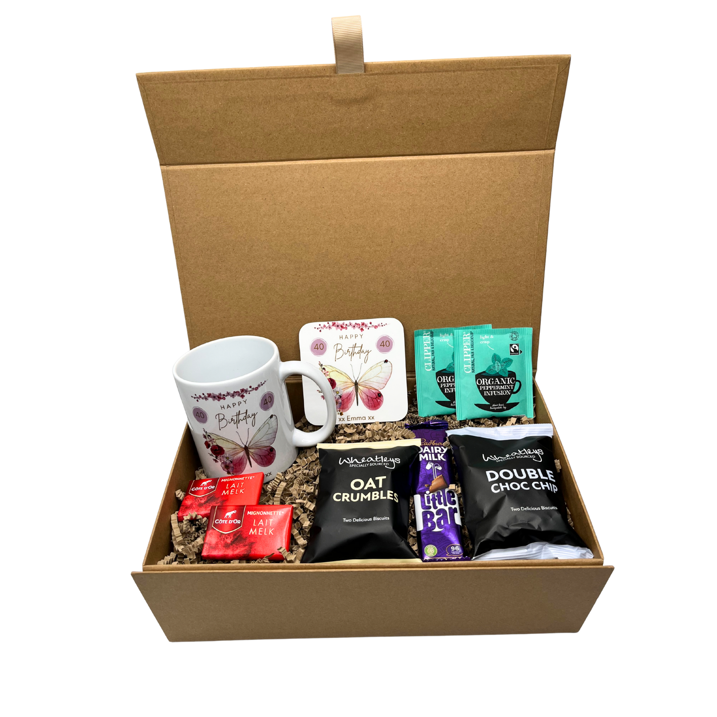 Personalised Butterfly Birthday Design Mug & Coaster Hamper Gift Box