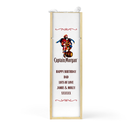 Personalised Wooden Bottle Gift Box - Captain Morgan Rum Design
