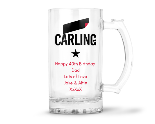 Personalised Glass Beer Tankard Mug - Carling Lager Design