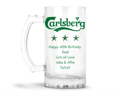 Personalised Glass Beer Tankard Mug - Carlsberg Lager Design