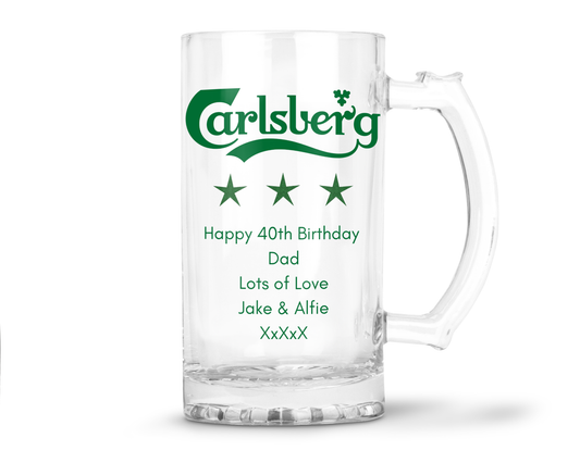 Personalised Glass Beer Tankard Mug - Carlsberg Lager Design