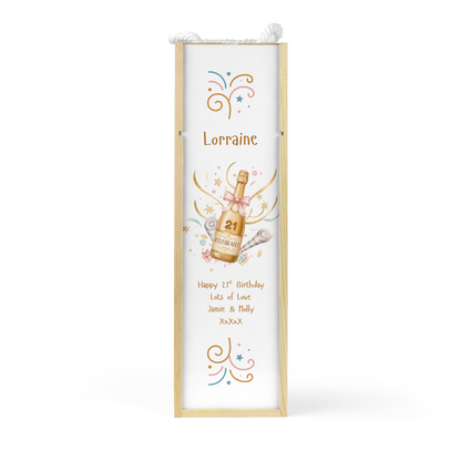 Personalised Wooden Wine Bottle Gift Box - Celebrate Bottle Birthday Design