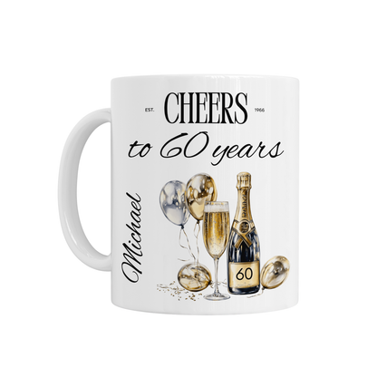 Personalised Ceramic Mug - Black Cheers to 60 Years Design