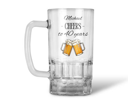 Personalised 20oz Pint Clear Glass Beer Tankard Mug - Cheers to 40 Years Design