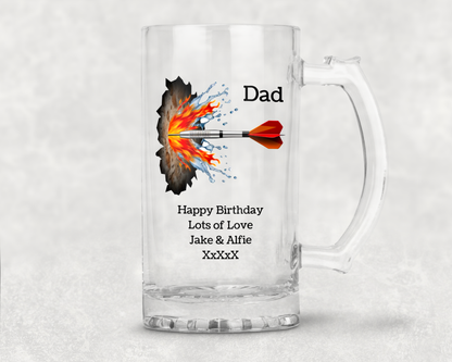 Personalised Clear Glass Tankard (0.8 Pint)  - Darts Design