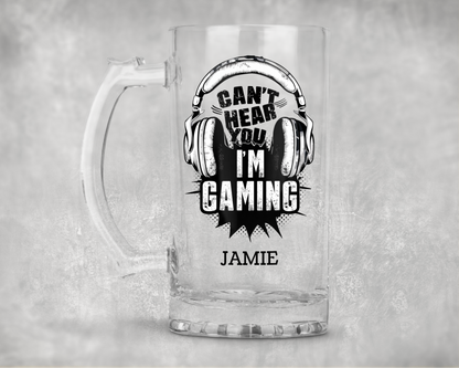 Personalised Clear Glass Beer Tankard Mug  - Gaming Design