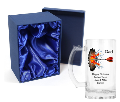 Personalised Clear Glass Beer Tankard Mug - Darts Design