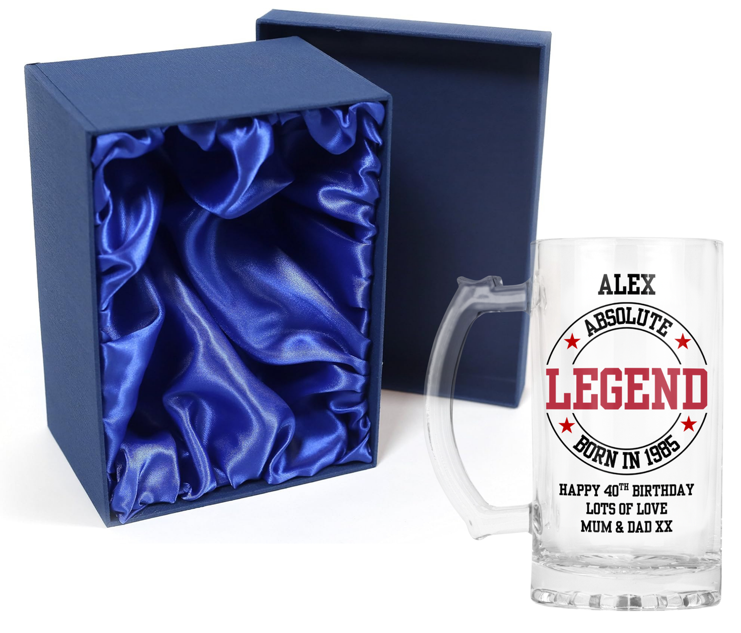 Personalised Clear Glass Beer Tankard Mug - Absolute Legend Birthday Design