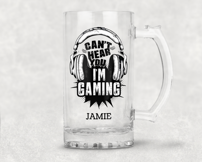 Personalised Clear Glass Beer Tankard Mug  - Gaming Design