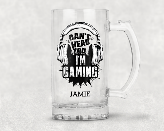 Personalised Clear Glass Tankard (0.8 Pint) - Gaming Design