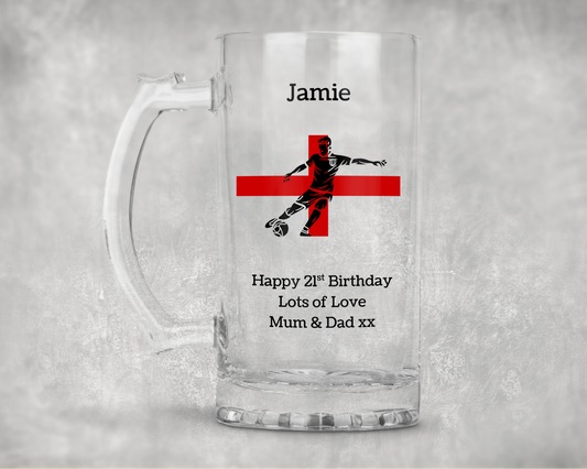Personalised Clear Glass Tankard - England Football Design
