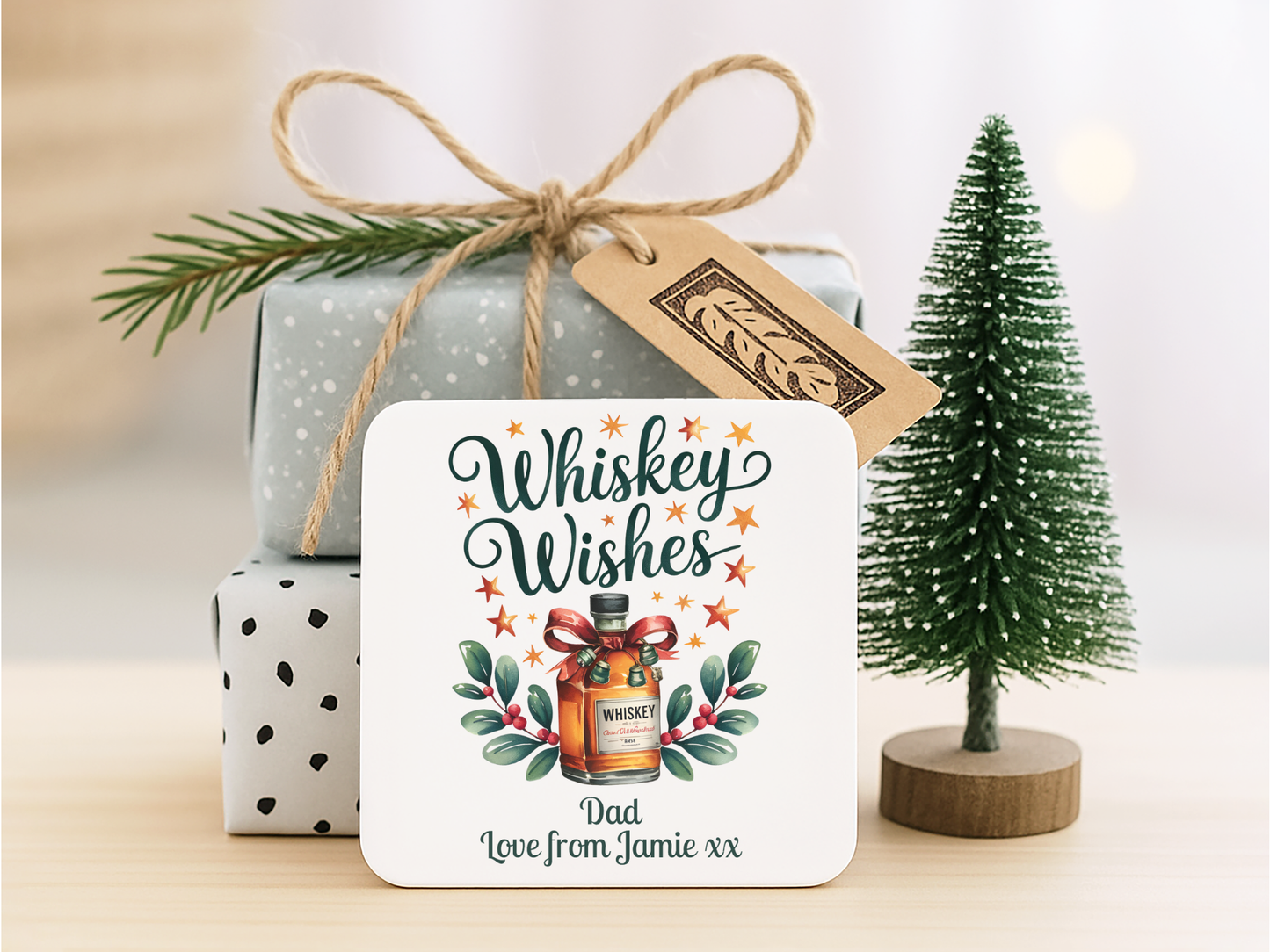 Personalised Drinks Coaster - Christmas Whiskey Design