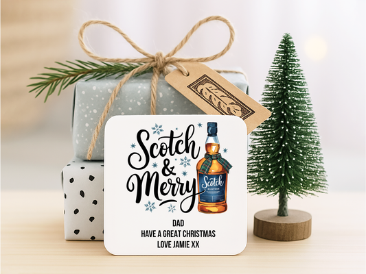 Personalised Drinks Coaster - Christmas Scotch Whisky Design