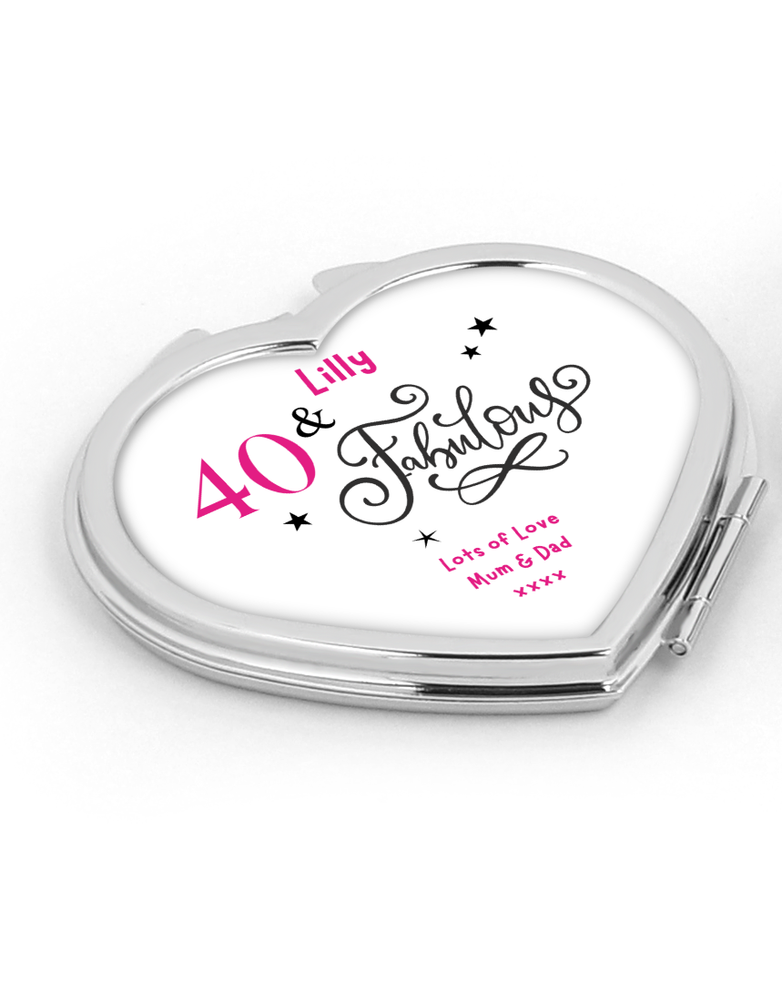 Personalised Heart Compact Mirror - Birthday Fabulous