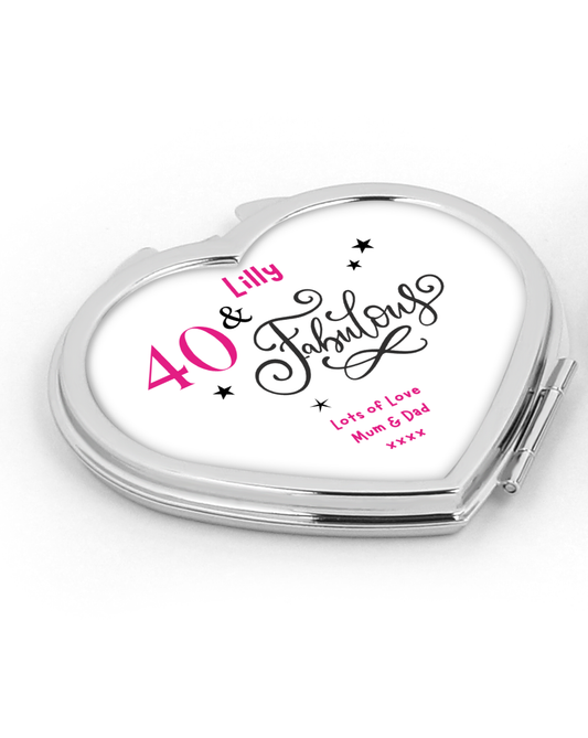 Personalised Heart Compact Mirror - Birthday Fabulous