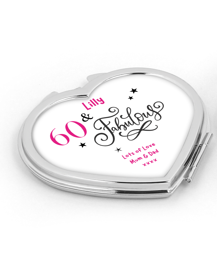 Personalised Heart Compact Mirror - Birthday Fabulous