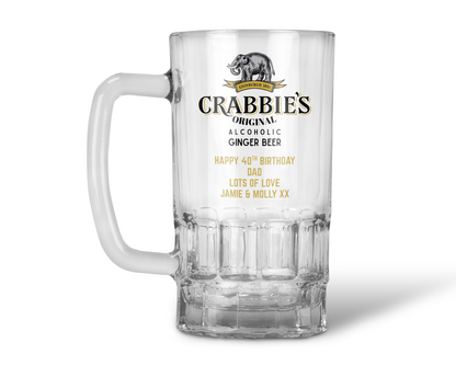 Personalised 20oz Pint Clear Glass Beer Tankard Mug - Crabbie's Alcoholic Ginger Beer Design