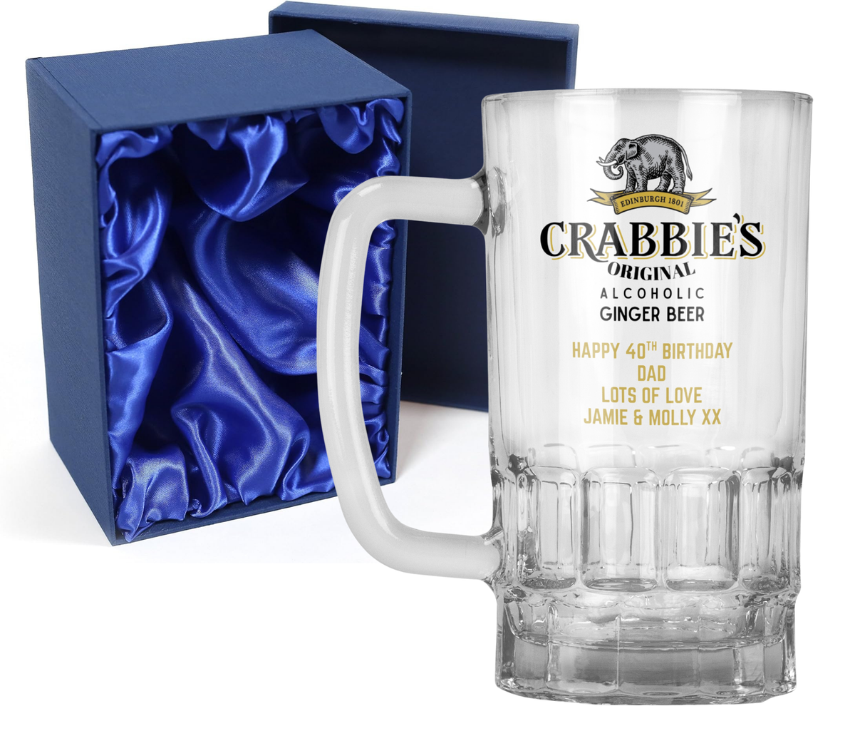 Personalised 20oz Pint Clear Glass Beer Tankard Mug - Crabbie's Alcoholic Ginger Beer Design