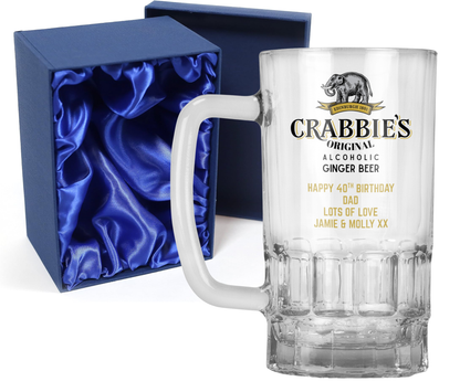 Personalised 20oz Pint Clear Glass Beer Tankard Mug - Crabbie's Alcoholic Ginger Beer Design