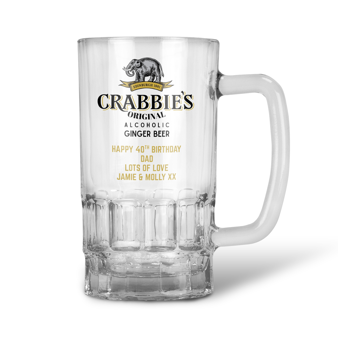 Personalised 20oz Pint Clear Glass Beer Tankard Mug - Crabbie's Alcoholic Ginger Beer Design