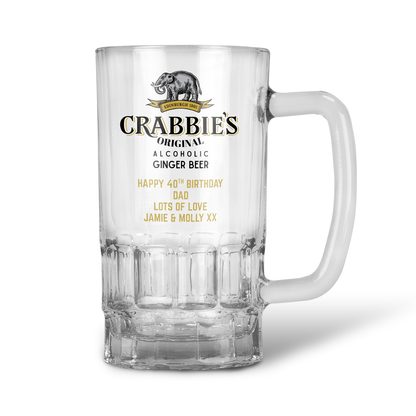 Personalised 20oz Pint Clear Glass Beer Tankard Mug - Crabbie's Alcoholic Ginger Beer Design