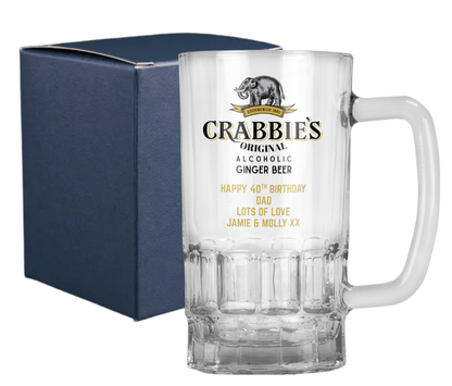 Personalised 20oz Pint Clear Glass Beer Tankard Mug - Crabbie's Alcoholic Ginger Beer Design