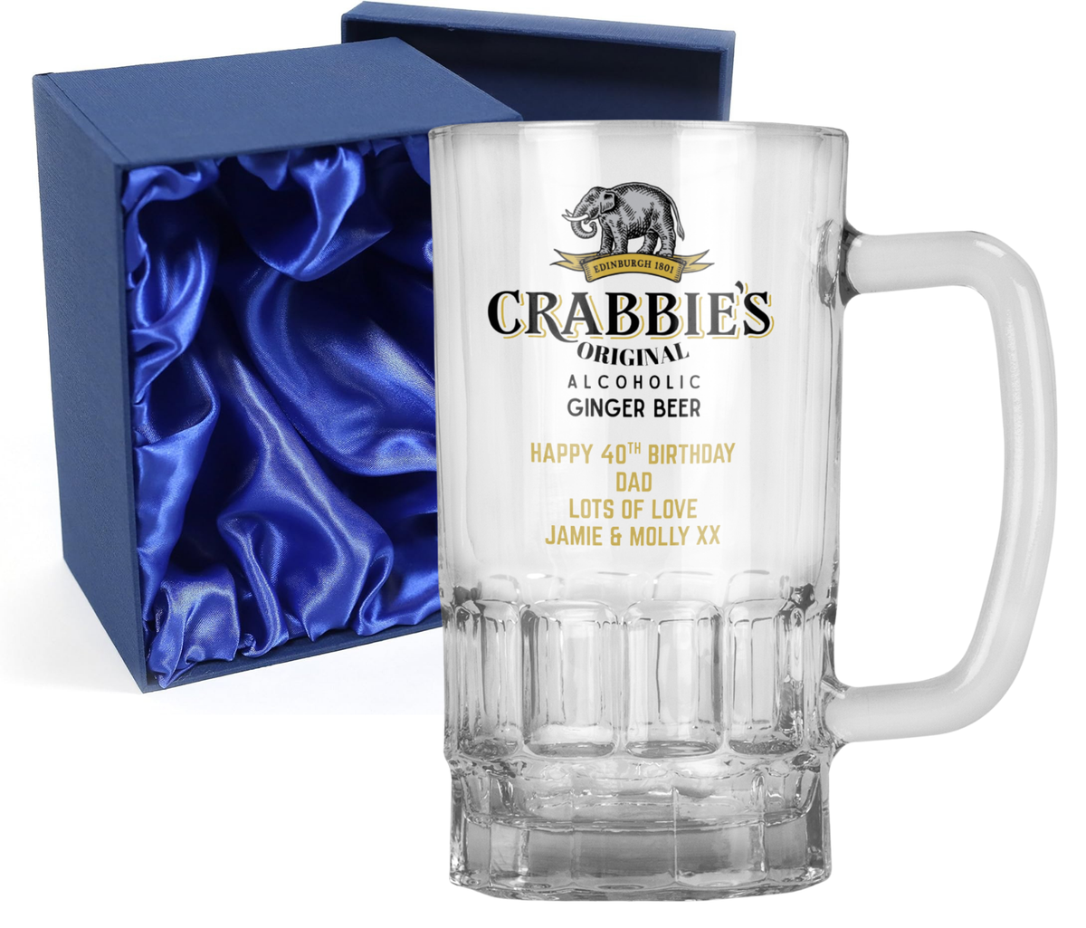 Personalised 20oz Pint Clear Glass Beer Tankard Mug - Crabbie's Alcoholic Ginger Beer Design