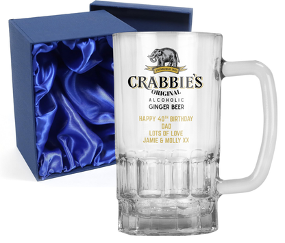 Personalised 20oz Pint Clear Glass Beer Tankard Mug - Crabbie's Alcoholic Ginger Beer Design