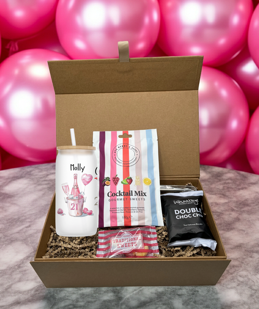 Personalised 21st Birthday Design Frosted Glass Tumbler Hamper Gift Box