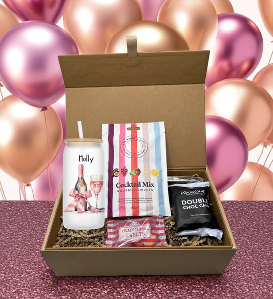 Personalised 50th Birthday Design Frosted Glass Tumbler Hamper Gift Box
