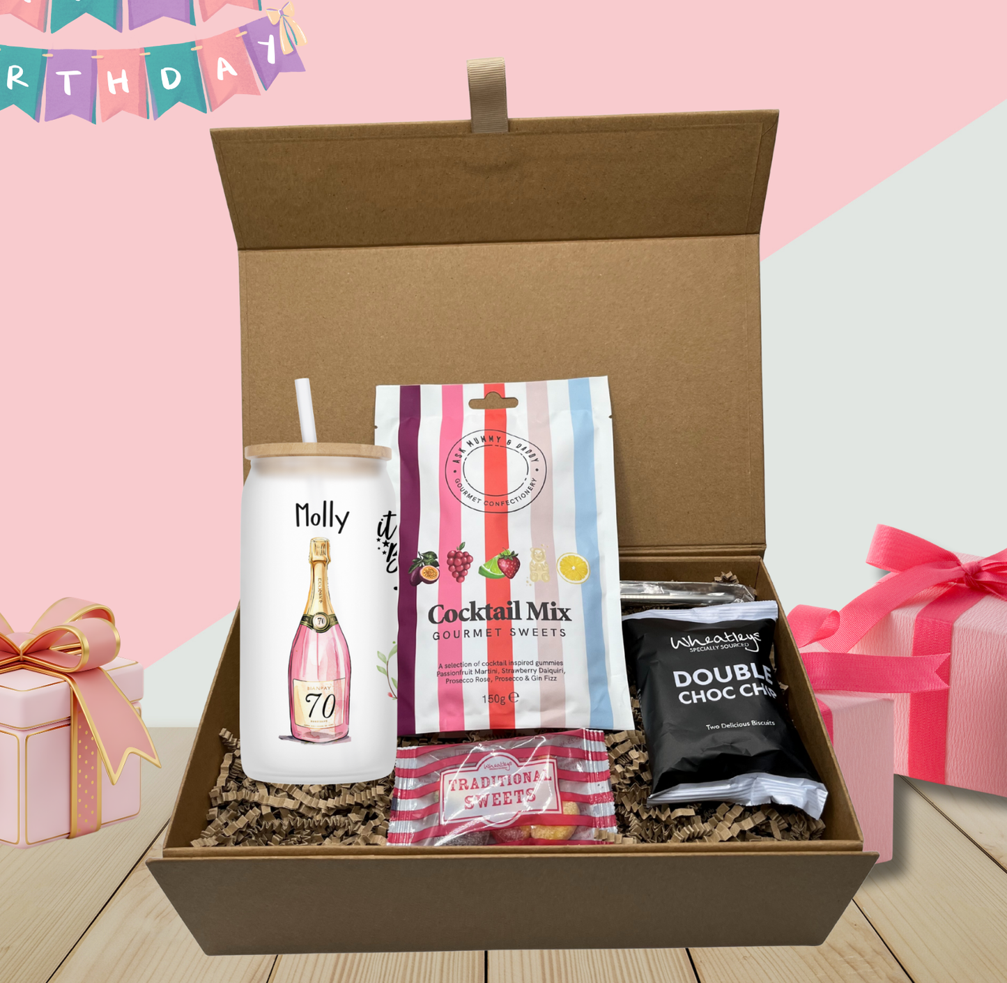 Personalised 70th Birthday Design Frosted Glass Tumbler Hamper Gift Box