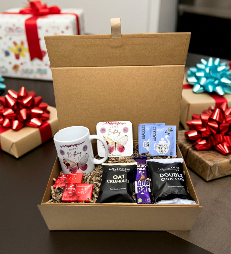 Personalised Butterfly Birthday Design Mug & Coaster Hamper Gift Box