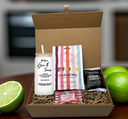 Personalised Gin & Tonic Design Frosted Glass Tumbler Hamper Gift Box