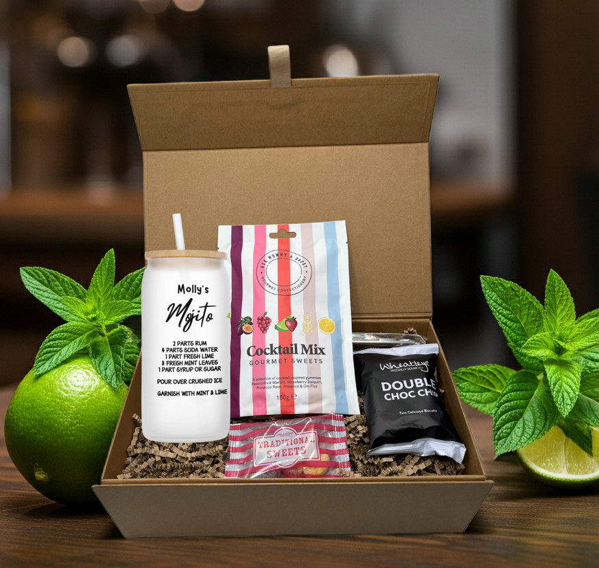 Personalised Mojito Cocktail Design Frosted Glass Tumbler Hamper Gift Box