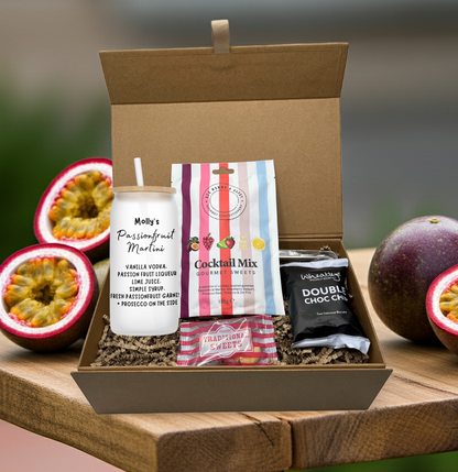 Personalised Passion Fruit Martini Cocktail Design Frosted Glass Tumbler Hamper Gift Box