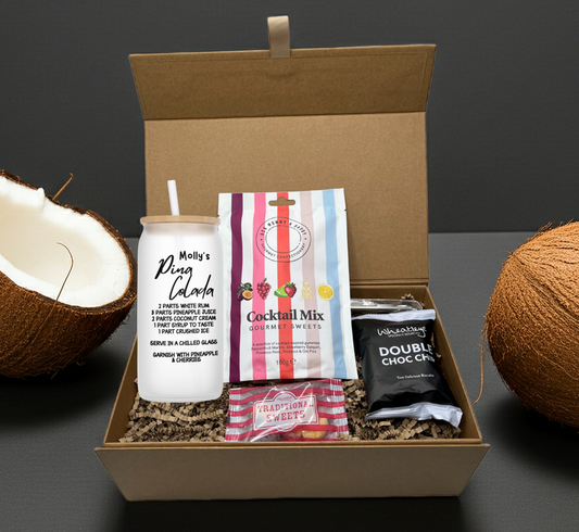 Personalised Pina Colada Cocktail Design Frosted Glass Tumbler Hamper Gift Box