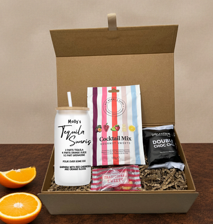 Personalised Tequila Sunrise Cocktail Design Frosted Glass Tumbler Hamper Gift Box